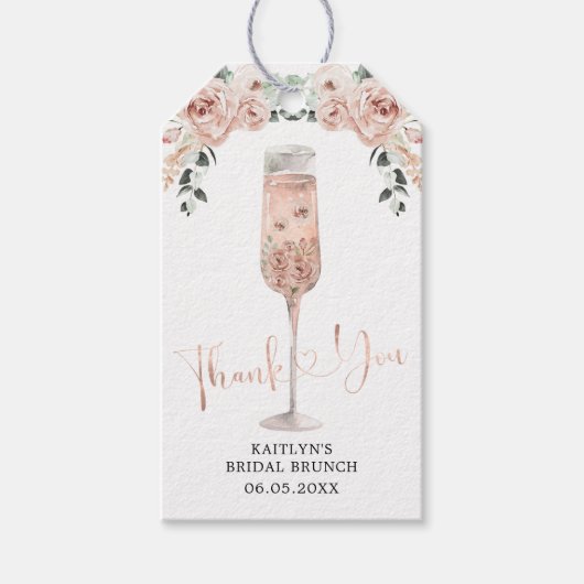 ピンクダスティバラ花びらとプロセッコサンキューラベル ギフトタグ (正面)