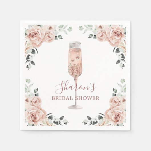 ピンクダスティバラ花びらとプロセッコペーパーナプキン スタンダードカクテルナプキン (正面)