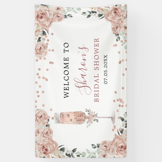 ピンクダスティバラ花びらとプロセッコラージバナー 横断幕 (縦)