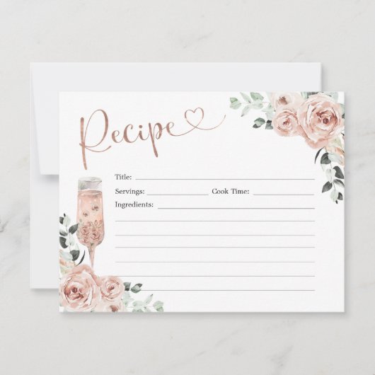 ピンクダスティバラ花びらプロセッコレシピカード 招待状 (正面)