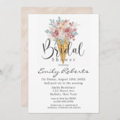ピンクダスティブルータンアイスクリームコーンブライダルシャワー 招待状 (正面/裏面)