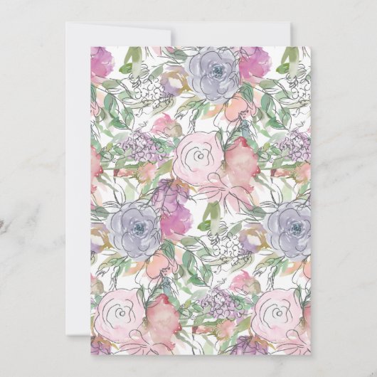 ピンクダスティブルーハンドスケッチフローラ母の日 招待状 (裏面)