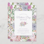 ピンクダスティブルーハンドスケッチフローラ母の日 招待状 (正面/裏面)