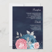 ピンクダスティブルーフローラオールインワンネイビー結婚ズ 招待状 (裏面)