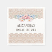 ピンクダスティブルーフローラヴィンテージレースブライダルシャワー スタンダードカクテルナプキン (正面)
