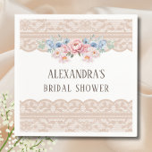 ピンクダスティブルーフローラヴィンテージレースブライダルシャワー スタンダードカクテルナプキン