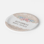 ピンクダスティブルーフローラヴィンテージレースブライダルシャワー ペーパープレート (アングル)