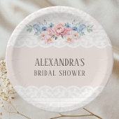 ピンクダスティブルーフローラヴィンテージレースブライダルシャワー ペーパープレート
