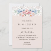 ピンクダスティブルーフローラヴィンテージレースブライダルシャワー 招待状 (正面)