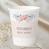 ピンクダスティブルーフローラヴィンテージレースブライダルシャワー 紙コップ