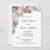 ピンクダスティブルーホワイトフローラエレガントブライダルシャワー 招待状 (正面)