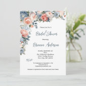 ピンクダスティブルーホワイトフローラエレガントブライダルシャワー 招待状 (スタンド正面)