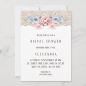 ピンクダスティブルーロマンチックフローラレースブライダルシャワー 招待状 (正面)