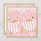 ピンクダッキー(アヒルちゃん)ツインガールズベビーシャワー 招待状 (正面/裏面)