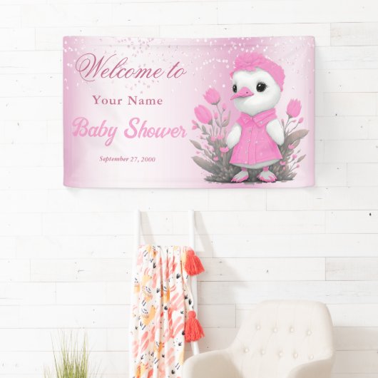 ピンクダックガール赤ちゃんシャワー歓迎バナーウェルカム 横断幕 (インサイチュ)