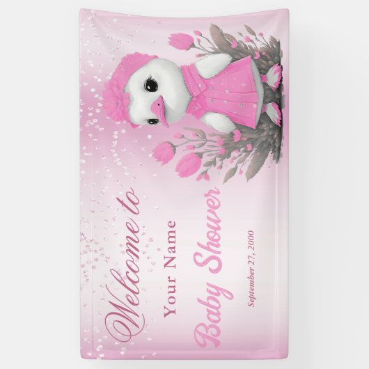 ピンクダックガール赤ちゃんシャワー歓迎バナーウェルカム 横断幕 (縦)