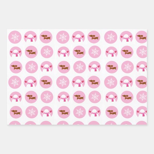 ピンクダックスシャンドスノーフレーク雪だるまクリスマスプレゼント ラッピングペーパーシート (正面3)