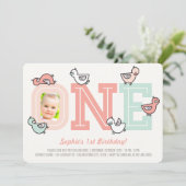 ピンクダックスビッグワンガール1st誕生日パーティー招待状 招待状 (スタンド正面)