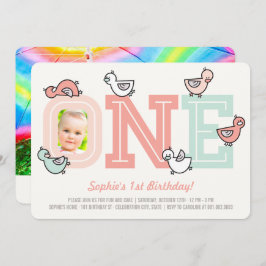 ピンクダックスビッグワンガール1st誕生日パーティー招待状 招待状