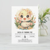 ピンクダックモダン誕生日 招待状 (スタンド正面)