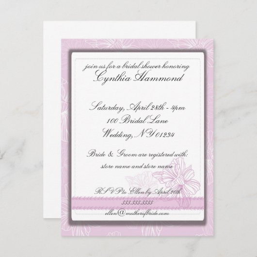 ピンクダフォディルウェディングシャワー招待状 招待状 (正面/裏面)