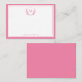 ピンクダブル縁どフローラクレストクラシックモノグラム ノートカード (正面/裏面)