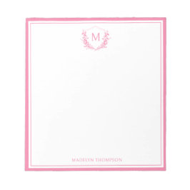 ピンクダブル縁どフローラクレストクラシックモノグラム ノートパッド