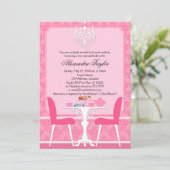 ピンクダマスクとシャンデリアブライダルティーパーティー 招待状 (スタンド正面)