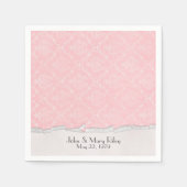 ピンクダマスクと裂けたエッジ縁ど スタンダードカクテルナプキン (正面)