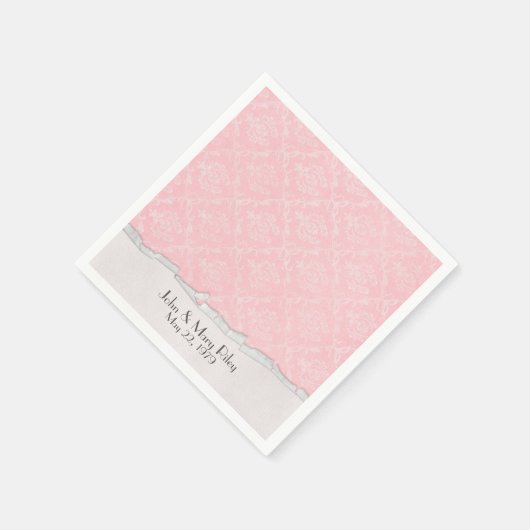 ピンクダマスクと裂けたエッジ縁ど スタンダードカクテルナプキン (角)