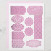 ピンクダマスクのスクラップブック装飾シート (正面/裏面)