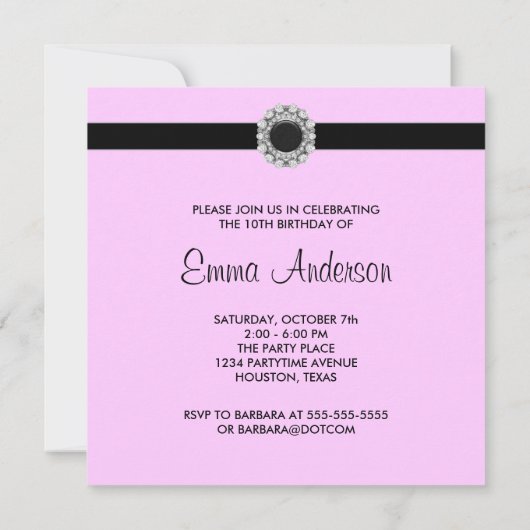 ピンクダマスクの女の子10th誕生日パーティーへの招待 招待状 (裏面)