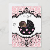 ピンクダマスクアフリカ系アメリカ人ベビーガールシャワー 招待状 (正面)