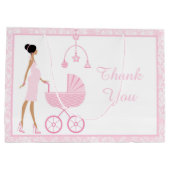 ピンクダマスクアフリカ系アメリカ人女性赤ちゃんシャワー ラージペーパーバッグ (裏面)