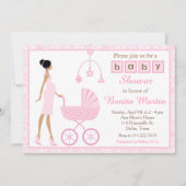 ピンクダマスクアフリカ系アメリカ人女性赤ちゃんシャワー 招待状 (正面)