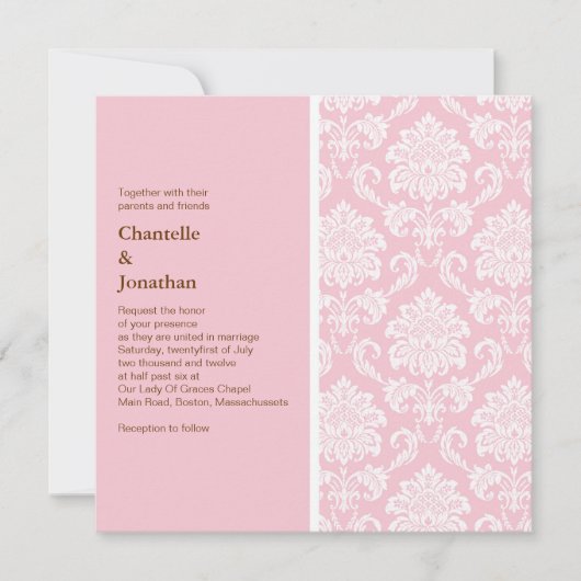 ピンクダマスクウェディング招待状 招待状 (正面)