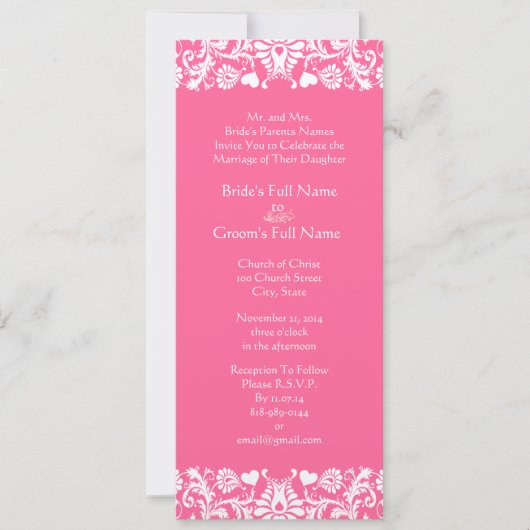 ピンクダマスクウェディング招待状 招待状 (正面)