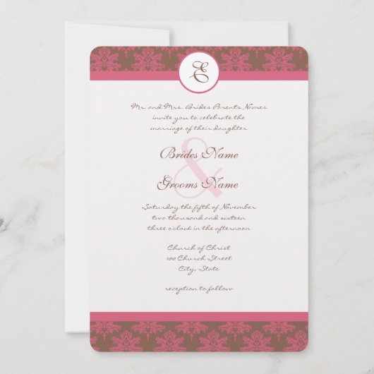 ピンクダマスクウェディング招待状 招待状 (裏面)