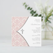 ピンクダマスククロスガールズバプテスマ《キリスト教》洗礼式や命名式 招待状 (スタンド正面)