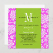 ピンクダマスクグリーンモノグラム結婚式招待状 招待状 (正面/裏面)