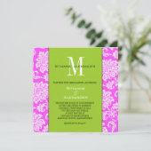 ピンクダマスクグリーンモノグラム結婚式招待状 招待状 (スタンド正面)