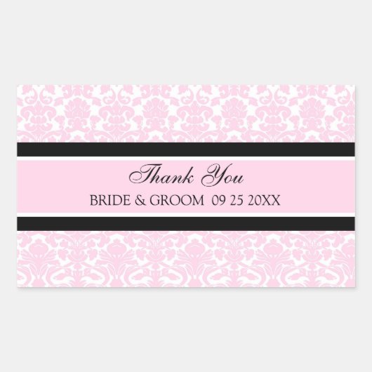 ピンクダマスクサンキュー結婚式の引き出物ラベル 長方形シール (正面)