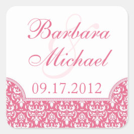 ピンクダマスクスクエア結婚式用シール スクエアシール