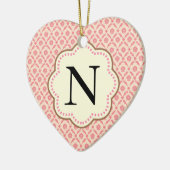 ピンクダマスクハート セラミックオーナメント (左)