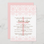 ピンクダマスクバプティスマ招待状 招待状 (正面/裏面)