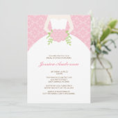 ピンクダマスクパターンブライダルシャワー 招待状 (スタンド正面)