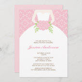 ピンクダマスクパターンブライダルシャワー 招待状 (正面/裏面)