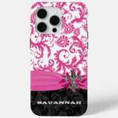 ピンクダマスクパーソナライズされた印刷（紋章の）フラ・ダ・リ Case-Mate iPhoneケース (裏面)