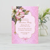 ピンクダマスクビクトリアンフローラオーナメントパール 招待状 (スタンド正面)
