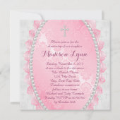 ピンクダマスクピンクアンドホワイト《キリスト教》洗礼式や命名式 招待状 (正面)